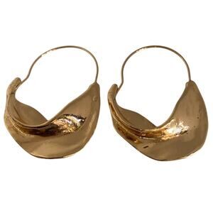 Fulani Style Gold Tone Sculptural Hoop Earrings Wire Back Retro Classic